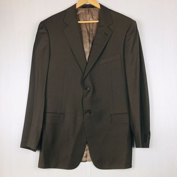 ERMENEGILDO ZEGNA TROFEO Men Brown Sport Coat Blazer Gold Wool Size L (52R)